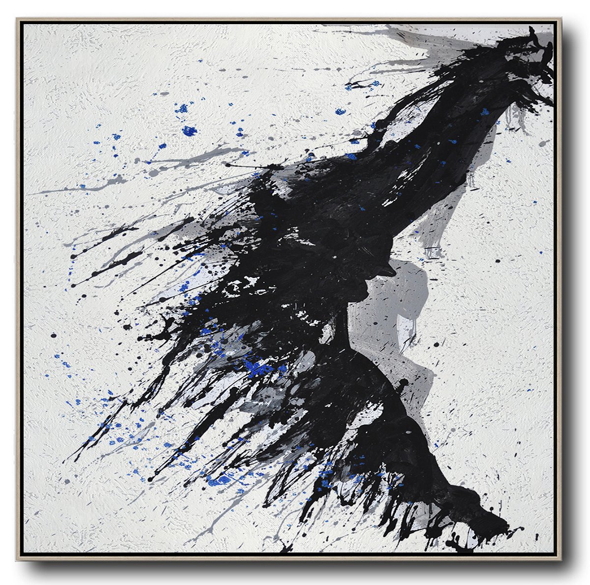 Oversized Canvas Art On Canvas,Minimalist Drip Painting On Canvas, Black, White, Grey, Blue - Large Contemporary Art Canvas Painting